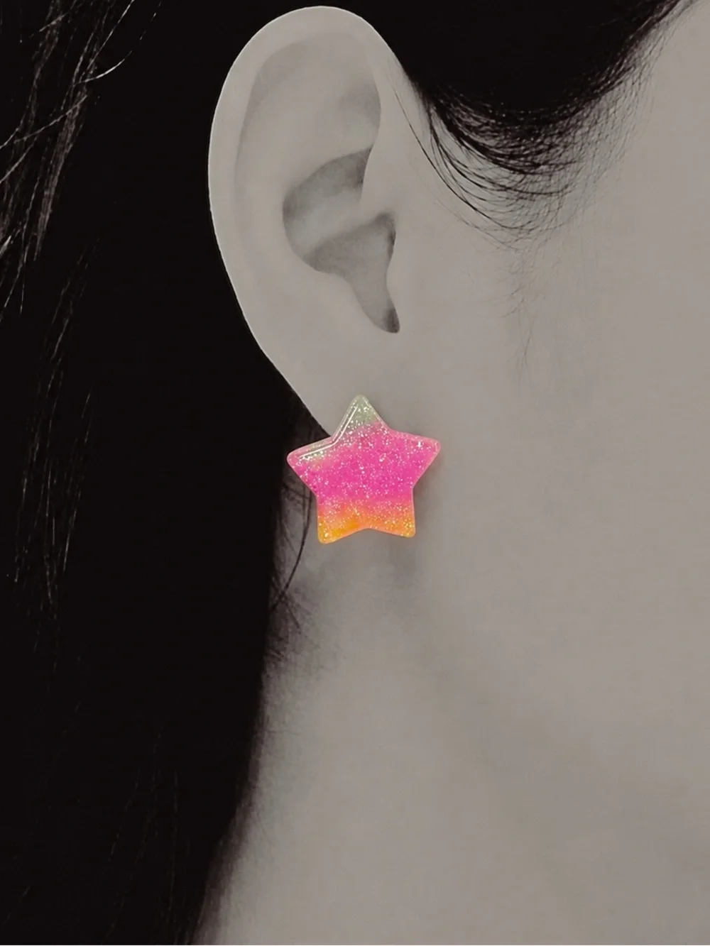 “Catch a Falling Star” Glitter Resin Kawaii Bright Multicolor Rainbow Pride Stud